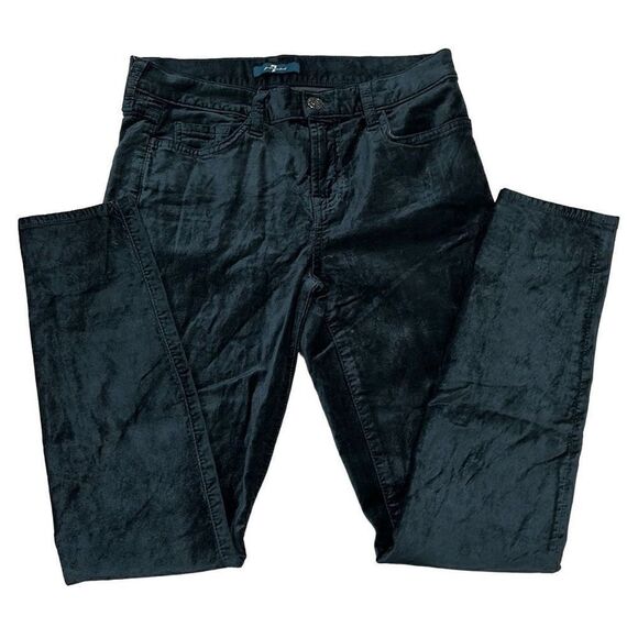 7 FOR ALL MANKIND SFAM Velour Velvet Dark Teal Ankle Cropped Stretchy Skinny Jea - Picture 1 of 8
